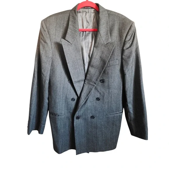 LIDO Mens 42 Double Breasted Wool Blazer Made in Italy Charcoal Pinstripe
